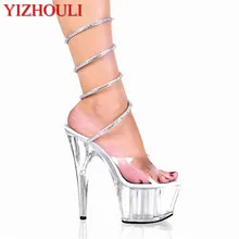 Пикантные босоножки на очень высоком каблуке 15 см для ночного клуба с кристаллами; модель для сцены; женская танцевальная обувь для подиума