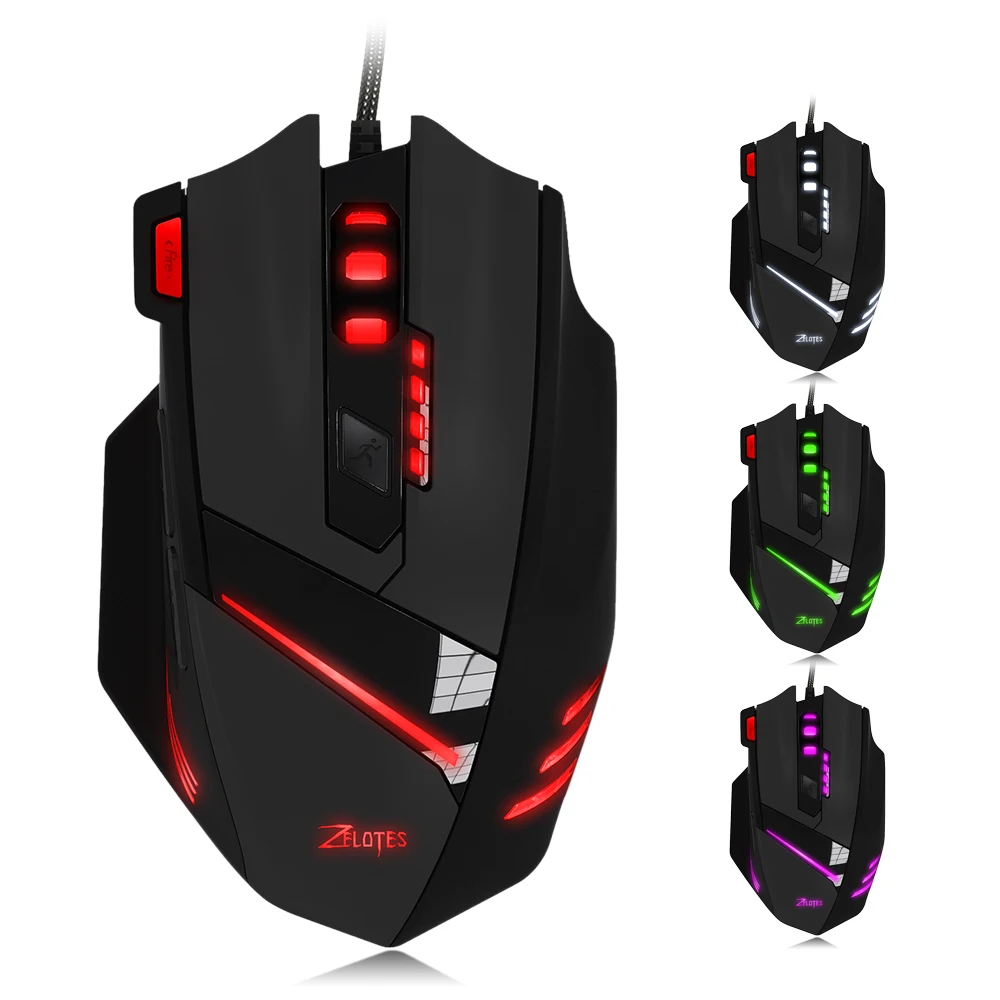 

ZELOTES T-60 USB Wired Gaming Mouse 7 Buttons 7200DPI Optical Adjustable USB Computer LED Backlight Mice Gaming Mouse for Gamer