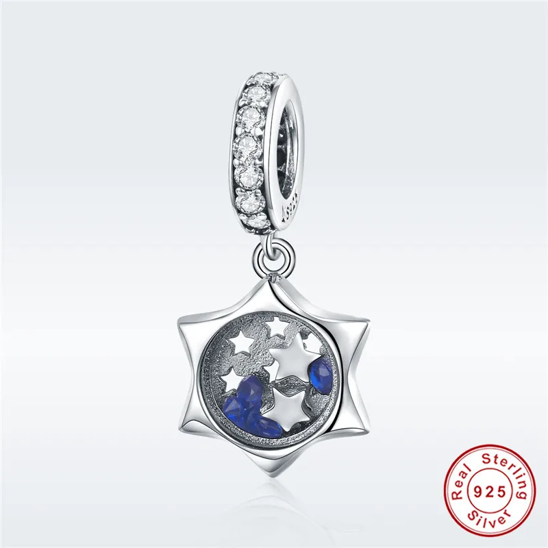 

fit Pandora Bracelet Orginal 925 Sterling Silver Blue Wishing Star Charm S925 Stamp Galaxy Planet Beads for Women Necklace Chain