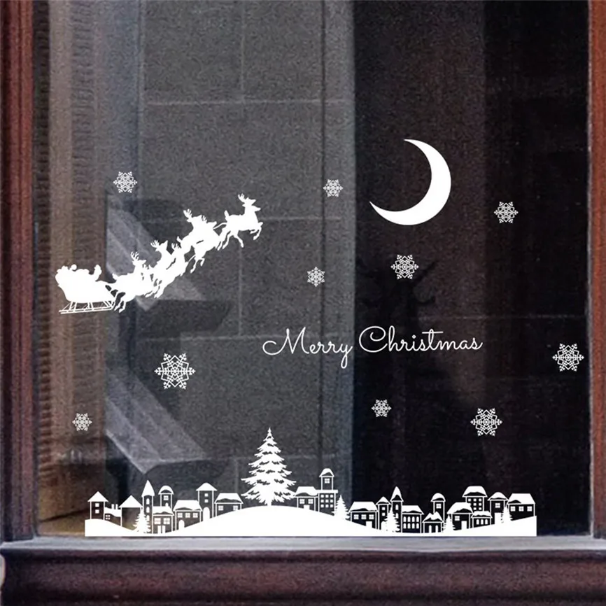Рождественская Наклейка на стену на окно ресторанный центр украшение снежное Стекло окно Съемная наклейка s для дома enfeite De Natal