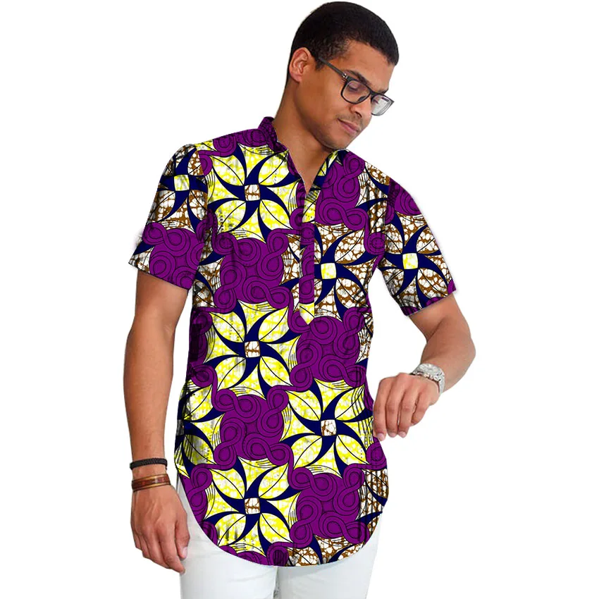 African print men shirt dashiki short sleeve men Africa style shirt stand collar tops summer outfit traditional design