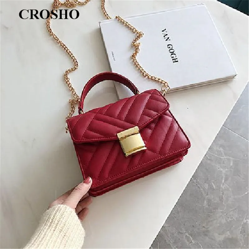 

CROSHO Hand Bill of Lading Shoulder Bag Fashion Lock Buckle Small Square Bag Casual Chain Bag Thread
