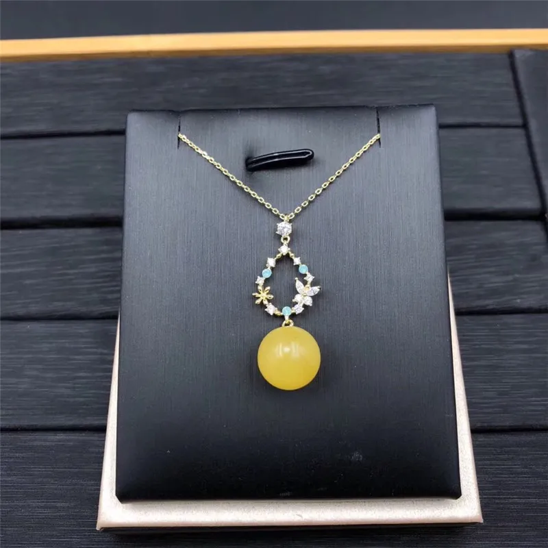 

fine jewelry Natural amber Pendant Jewelry 925 siler Necklace Free Shipping