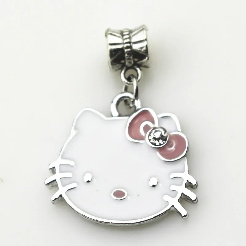 

20pcs/lot Kitty charms hanging charm big hole pendant beads fit pando brand bracelet diy jewelry dangle charms
