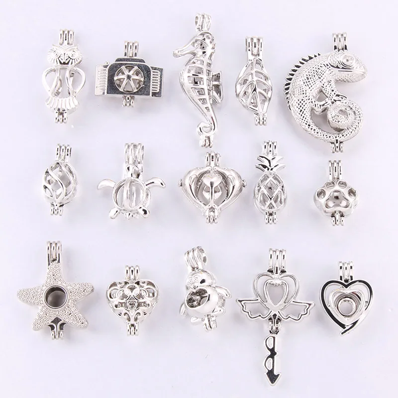 

10 mixed Rainbow color Silver black Fashion Jewelry Making Pearl Cage Locket Pendant Essential Oil Diffuser Fun jewelry