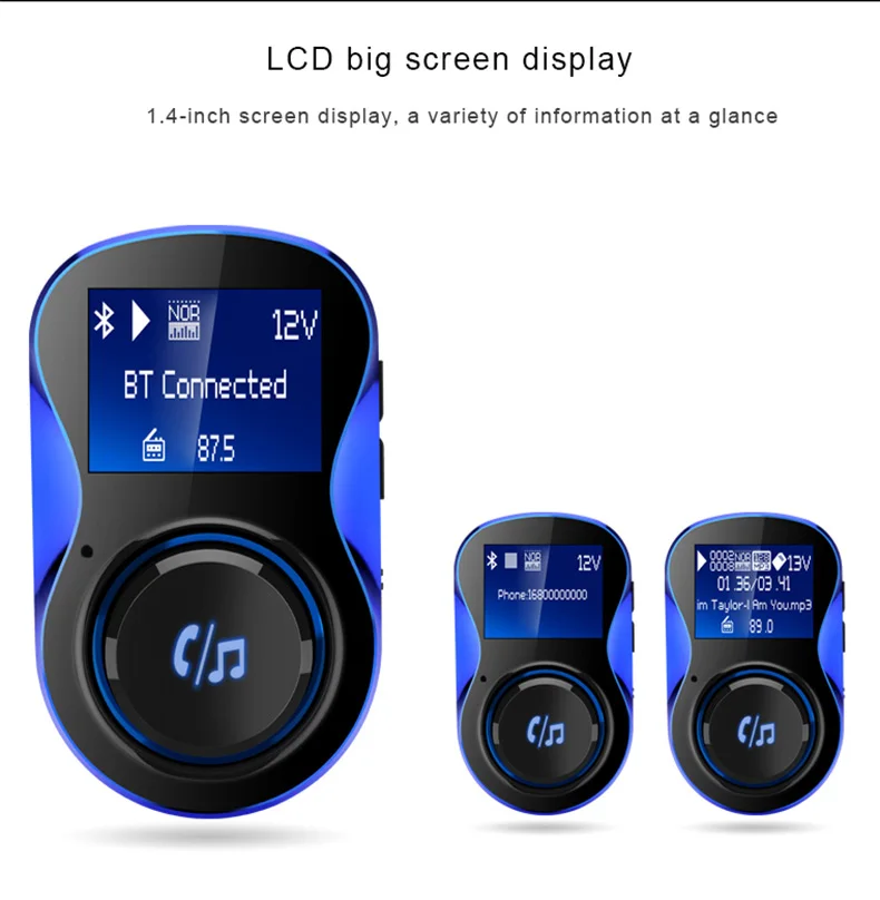 Fivetech Multifunctional Bluetooth Handsfree Car Charger 2USB Digital Display MP3 Player  GPS FM Transmitter for mobile phone  (9)