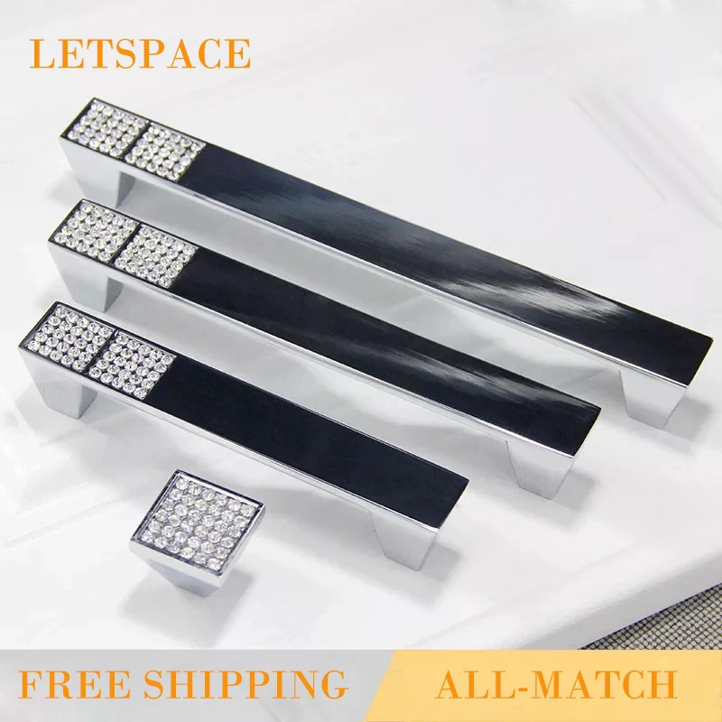 

128mmluxury diamond furniture decorative handle crystal kitchen cabinet wardrobe door pull handles gold silver dresser pulls3.8"