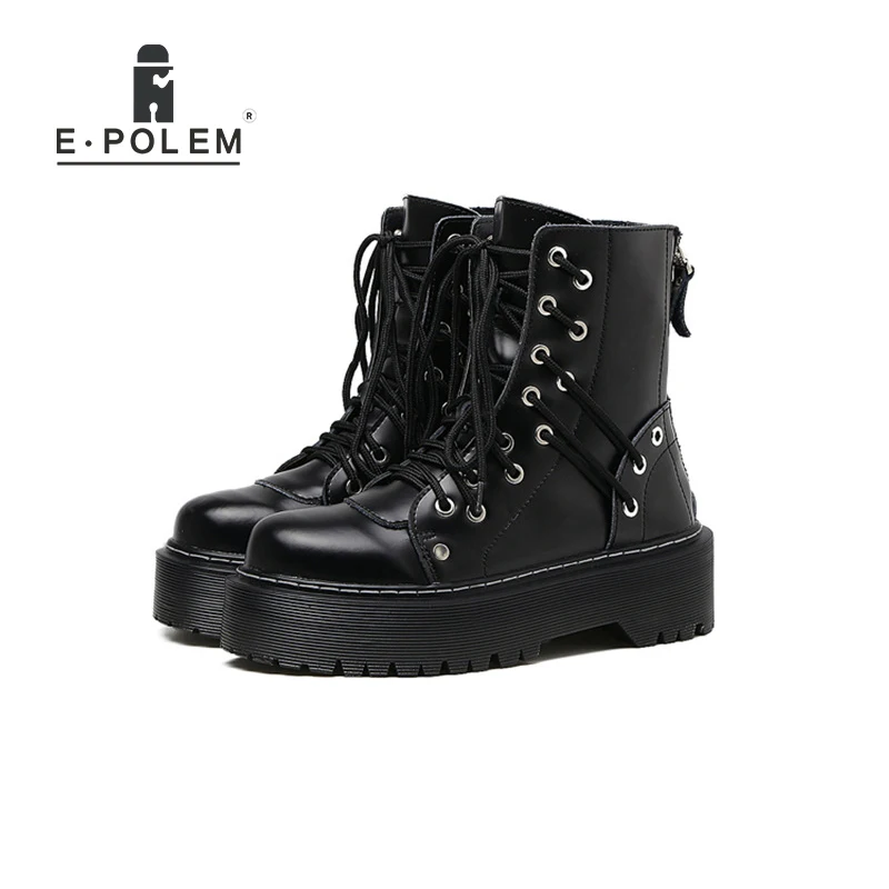 Top Quality Genuine Leather Lace-Up Punk Boots for Women 4cm Platform Thick Sole Zip Heel Ankle Boots Stylish Rock Women's Shoes цена Top Quality Genuine Leather Lace-Up Punk Boots for Women 4cm Platform Thick Sole Zip Heel Ankle Boots Stylish Rock Women's Shoes цены онлайн
