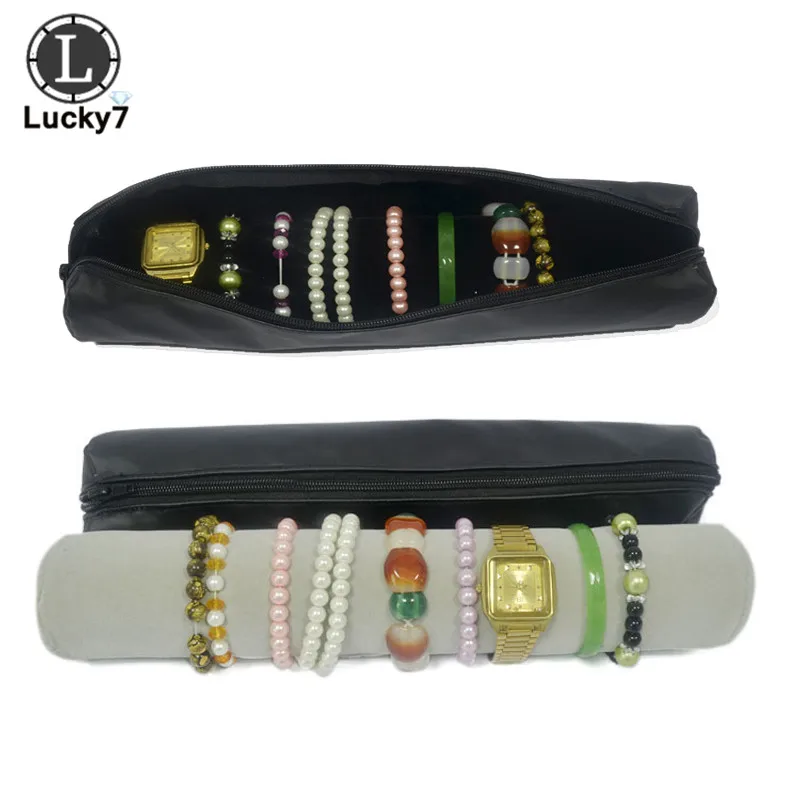 

Jewelry Storage Portable Display Cases Black Leather Organizer Jewelry Travel Roll for Watch and Bracelet Packaging Box