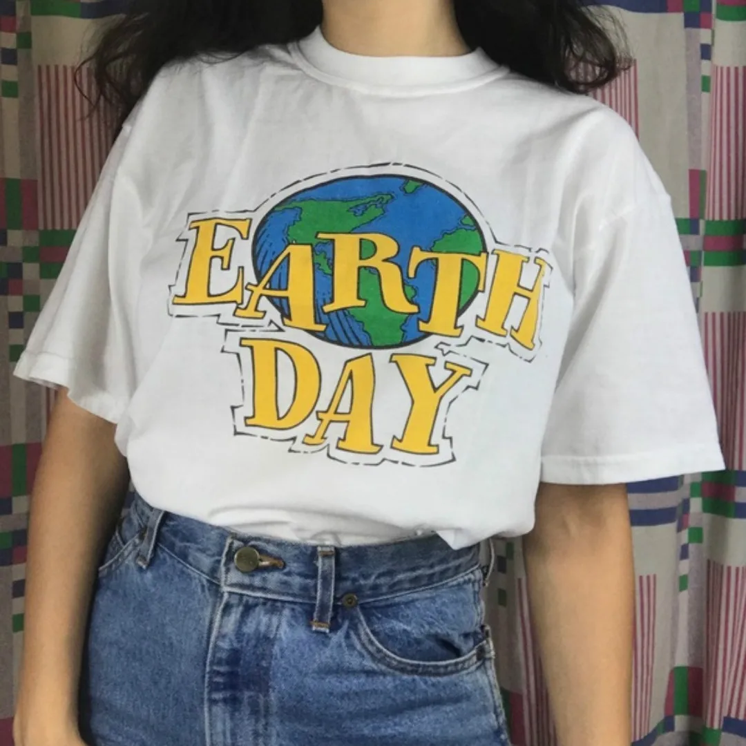 Earth Day 90s Aesthetic Women Girl's T shirt Tumblr Fashion Street Style Plus size Summer Cotton Cute Tops&Tees Hipster Dropship - Цвет: white