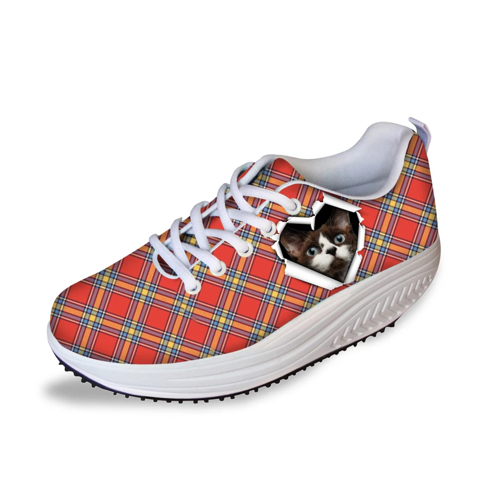 

NOIDYDESIGNS Women Casual Platform Swing Shoes Fashion Lattice Animal Cat Dog Printed Slimming Shoes for Lady Female Shape Ups
