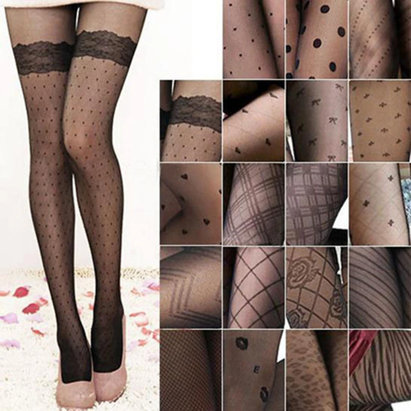 Модные женские туфли Мода сексуальные чулки леди отсутствие ажурные Чистая Pattern Sheer колготки Соблазнительные чулки колготки - изображение