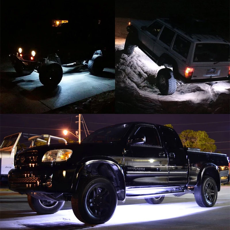 Universal 9W Rock Flood Beam LED 12V 24V 4x4 Under Body Trail Rig SUV ATV Light White 6000k Off Road High Power LED Rock Light Kit Underbody Glow Trail Rig ATV UTV SUV RZV 4X4 Offroad Motorcycle Boat (6)