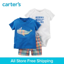 3pcs cute whale top plaid shorts slogan bodysuit clothing sets Carter s baby Boy soft cotton