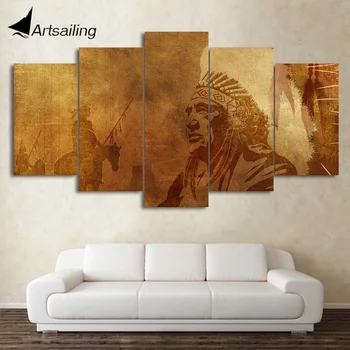 

HD Printed 5 Piece Canvas Art Native Indian warrior tribe Chief Painting Modular Wall Pictures for Living Room CU-2454C