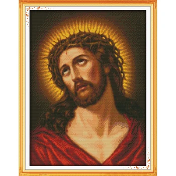

Everlasting Love Thorn Crown Jesus Chinese Cross Stitch Kits Ecological Cotton Stamped Printed DIY Wedding Decoration For Home