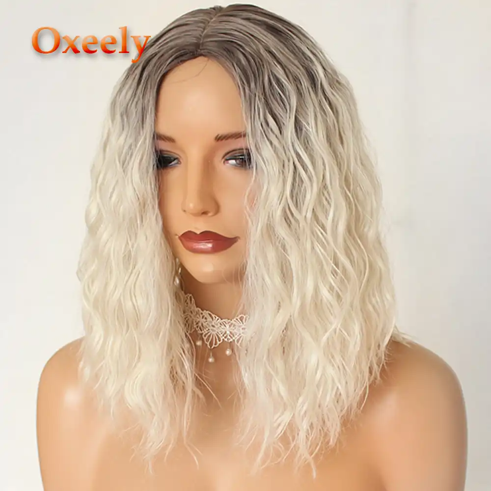 Oxeely 4 613 Short Bob Loose Curly Hair Synthetic Hair Full Wigs