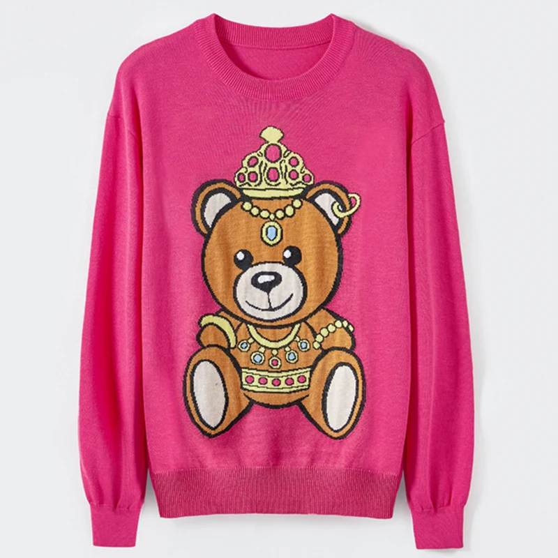 Online Precio de fábrica de alta calidad estilo europeo americano Casual cuello redondo manga larga dulce cartón tejido bordado suéter