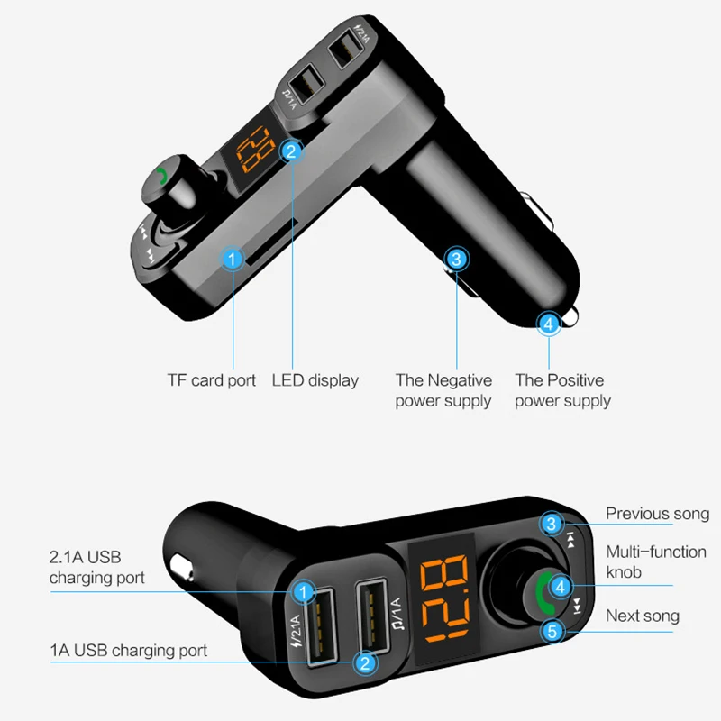 BT53 Bluetooth автомобильный набор, Handsfree, FM передатчик, Беспроводной A2DP Автомобильный MP3-плеер Поддержка TF U диск Dual USB 5 V 3.1A заряда