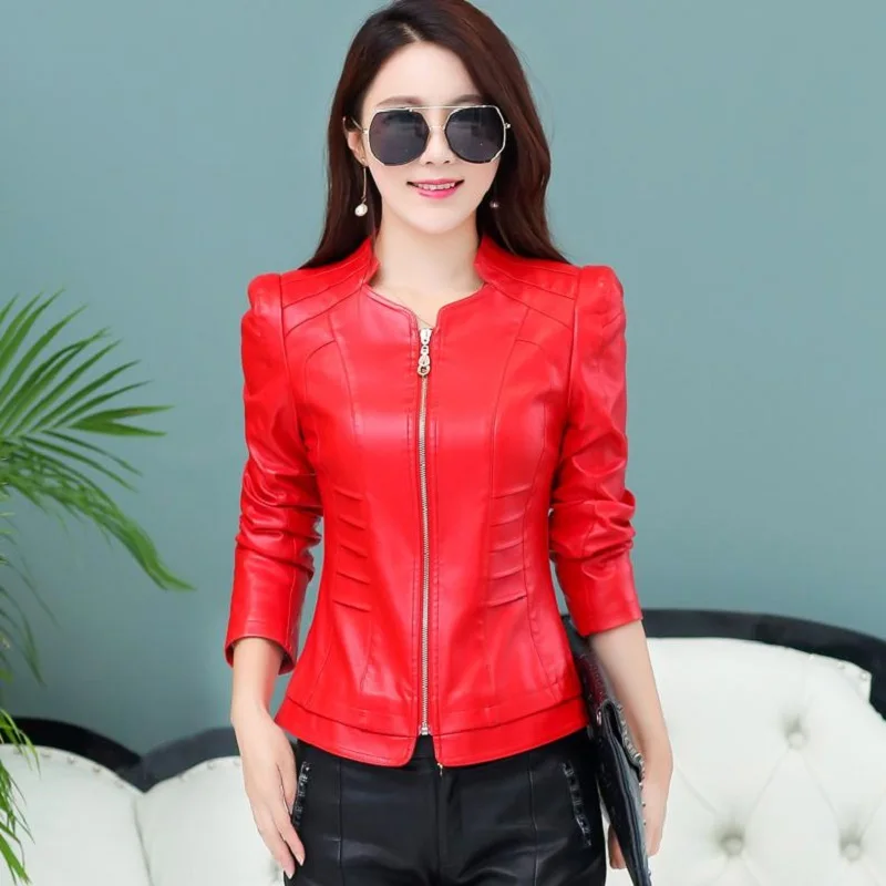 

Women Leather Jackets 2018 New Ladies Red leather Jackets And Coat Plus Size 4XL Female PU Leather Slim Clothing Outerwear
