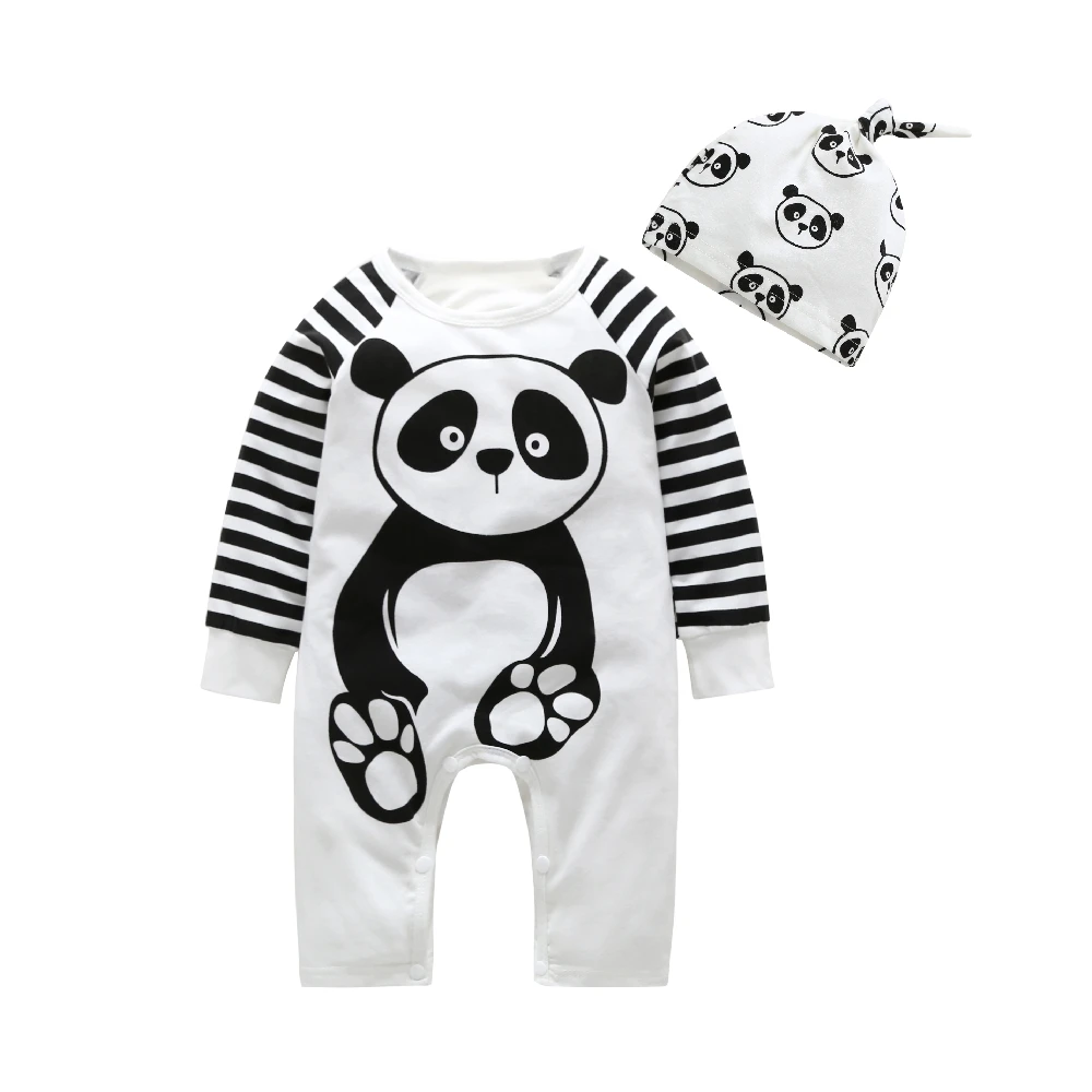 

Infant Newborn Romper Clothing Cute Animals Panda Printed Infants Toddler Baby Boy Girl Hat Jumpsuit Clothes roupa bebe menina