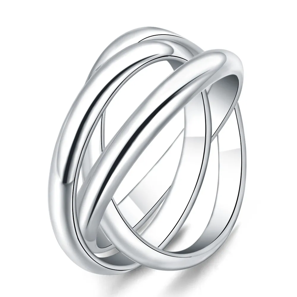 

Beautiful Valentine's gift Silver ring jewelry 3 circle hot cute noble pretty fashion Wedding silver color women Lady