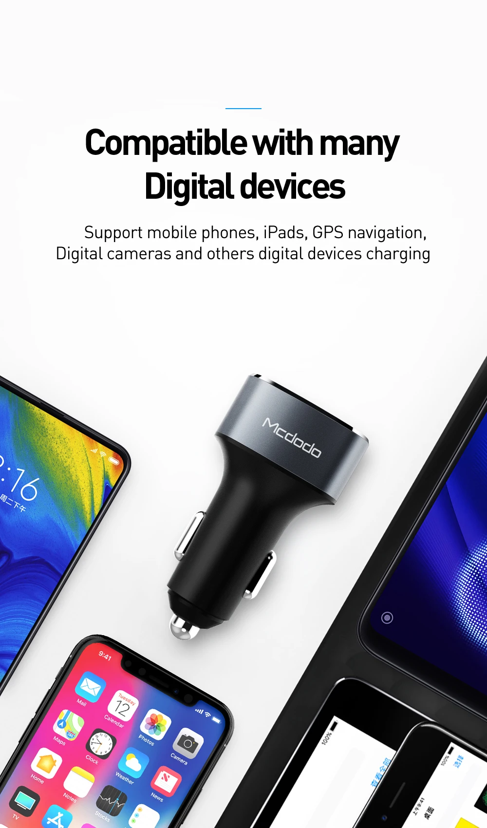Mcdodo 3 usb порта USB Автомобильное зарядное устройство для универсального мобильного телефона 5.2A быстрое зарядное устройство для iPhone Xiaomi автомобильное зарядное устройство USB адаптер в автомобиль