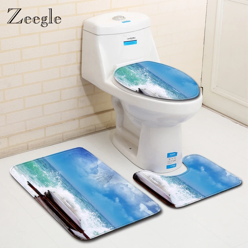 

Zeegle 3pcs Bathroom Carpet Rug Wave Pattern Bath Mat Non-slip Bathroom Rug Soft Mat For Toilet Bath Rugs Absorbent Bathroom Rug