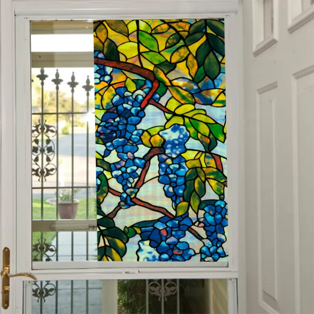 36''x118'' 3D Static Cling Frosted Floral Stained Glass Sticker Privacy
