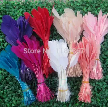 

Free shipping 1500pcs/Lot 15-20cm loose stripped coque feather 9 colors Cocktail Hat Feathers chicken feathers for sale