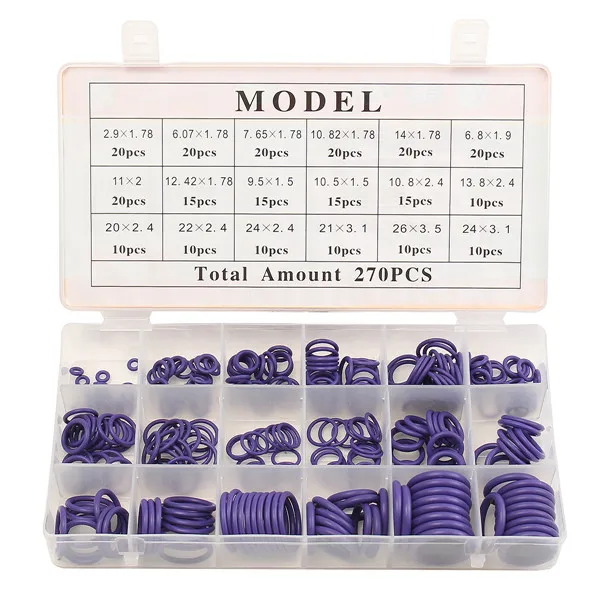 Suleve<ALIMT >&trade;</ALIMT> MXRW1 R22/R134a Air Conditioning O-Ring Rubber Rings Waterproof Washer 270Pcs