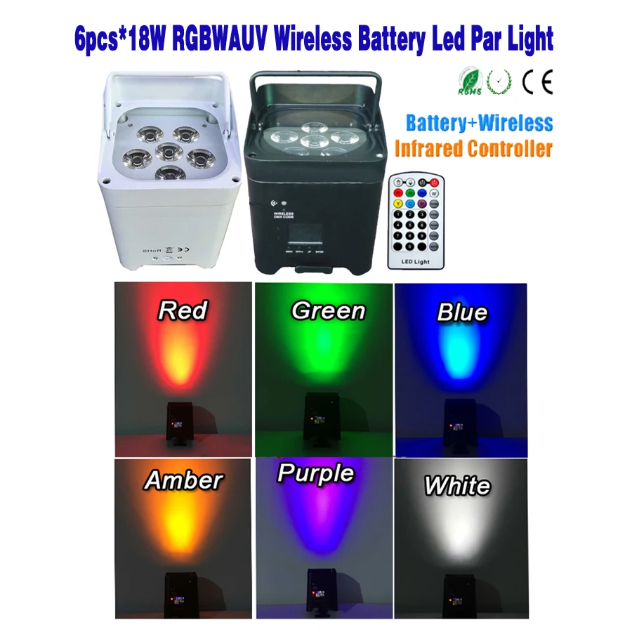 

1pc 6pcsx18w RGBWA+UV 6in1 Wireless Battery Led Par Cans Truss Light/DMX Event Wedding KTV Bar Dj Disco Party Stage LED Par