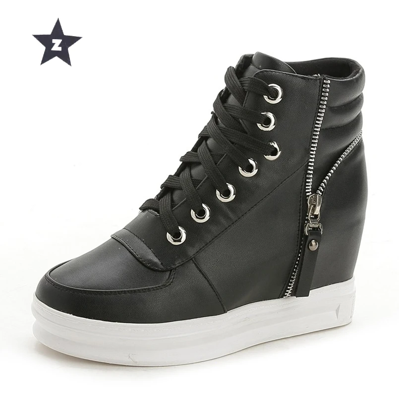 

Z Platform Shoes Wedges Increased internal Zipper Women Shoes High Heels Students White Shoes Woman Sneakers