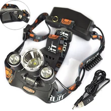 BORUIT 8000Lm 3x XM-L2 светодиодный налобный фонарь 30 Вт фара 2X18650 головной фонарь+ USB зарядное устройство