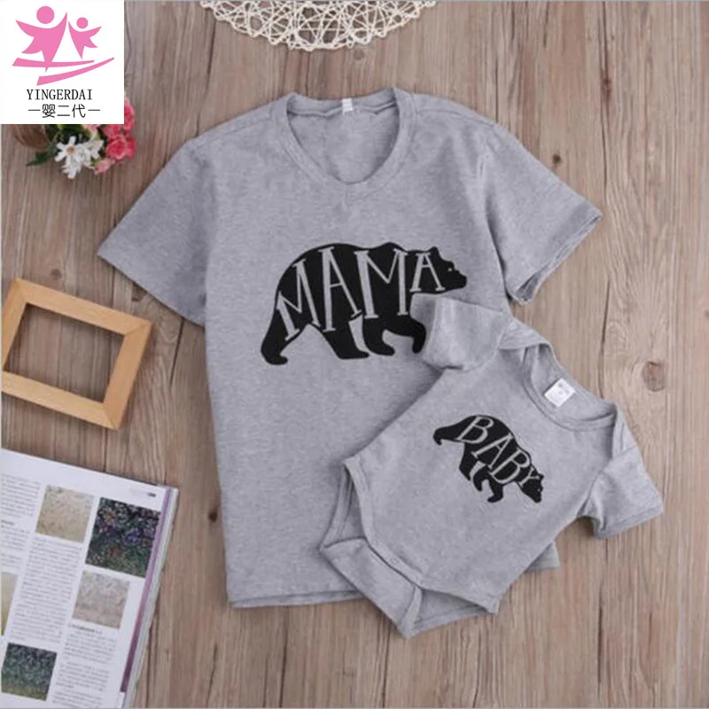 Одинаковые комплекты для семьи футболка с медведем для мамы и ребенка футболки, одежда для мамы и дочки одежда для мамы и сына детские комбинезоны