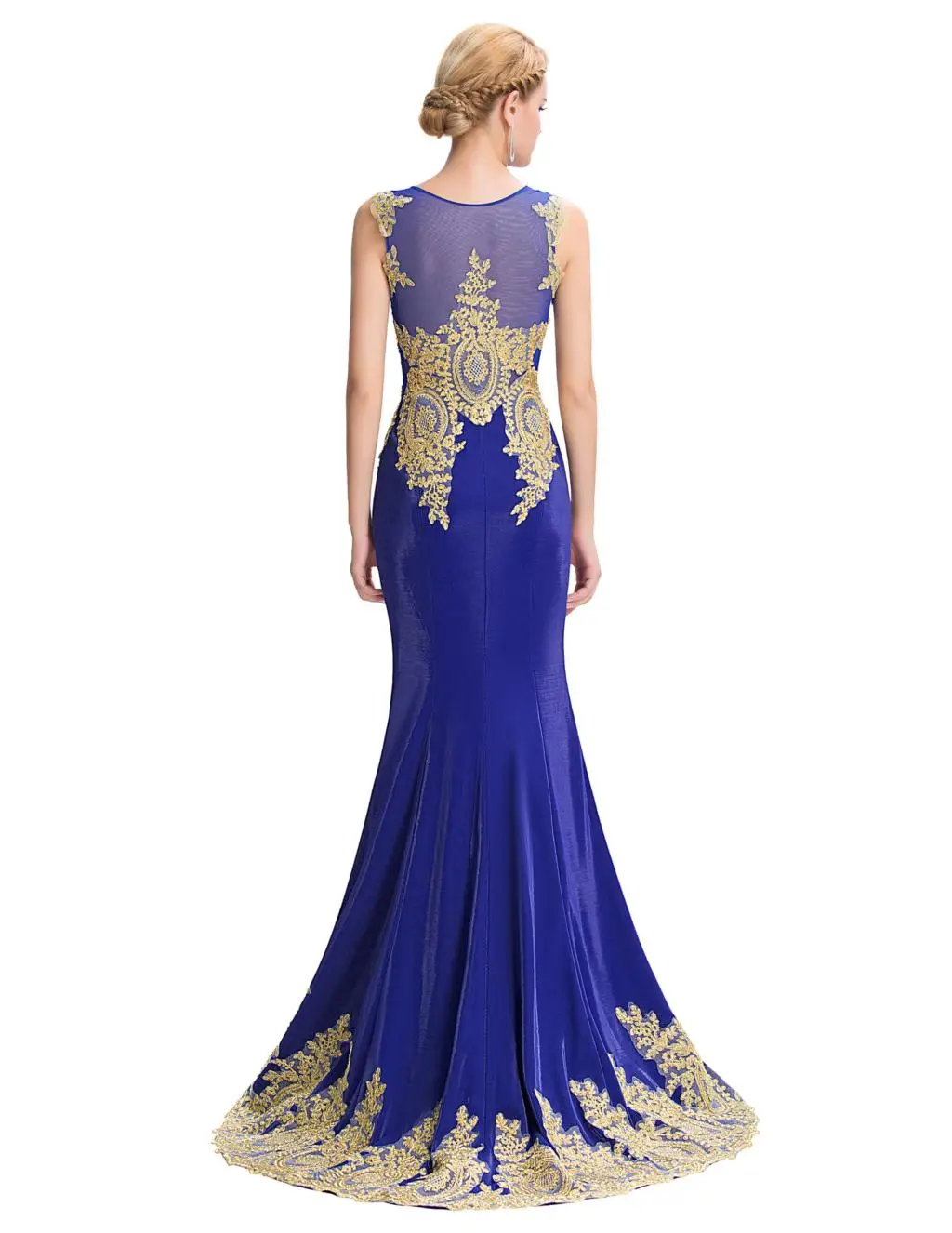 Long Mermaid Gold Appliques Evening Dress | Uniqistic.com