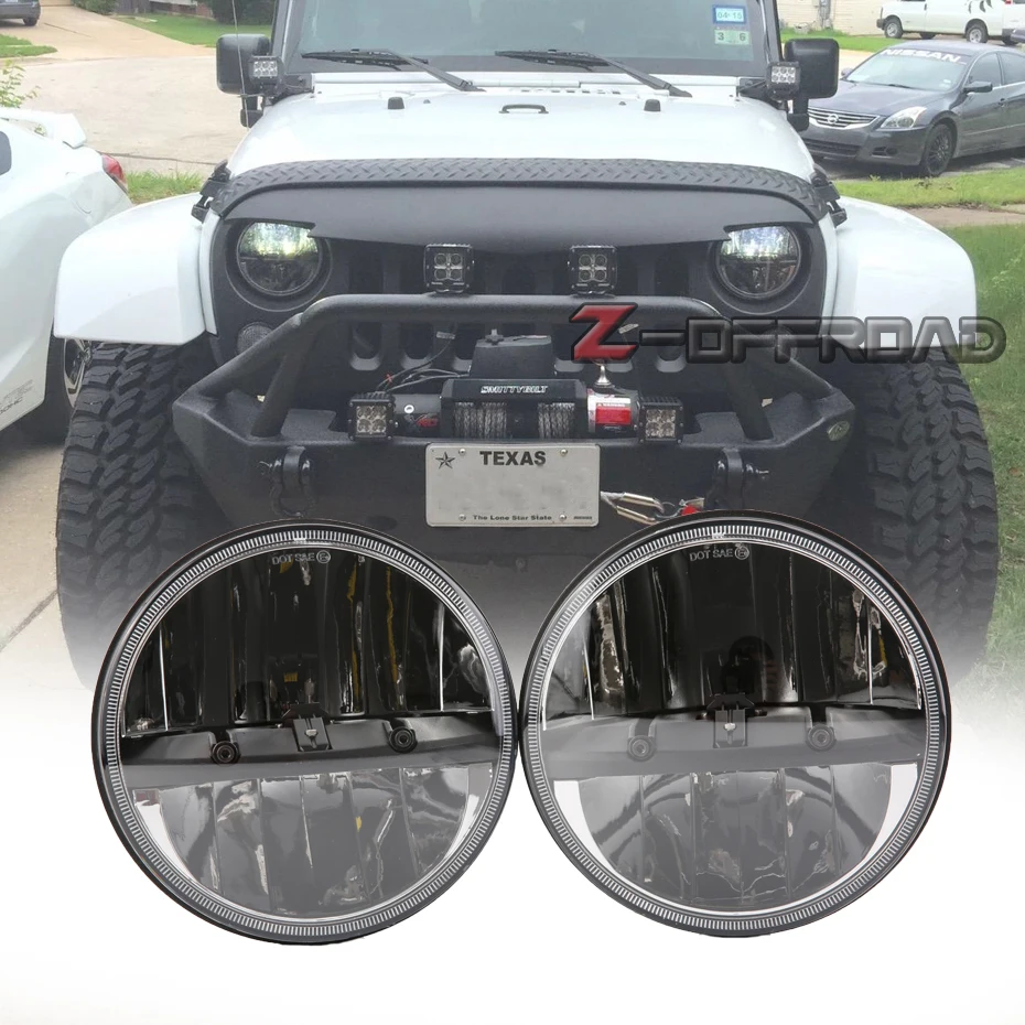

2pcs 7inch led round hi/lo headlights with dot,emark 7" black led headlamps for jeep wrangler jk tj Land Rover Defender 90/110