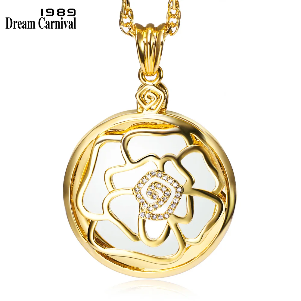

DC1989 Romantic Rose Slide Cover Library Reading Gold Platinum Plated Pendant Necklace 2X Zoom Magnifier Optical Chain P-0032