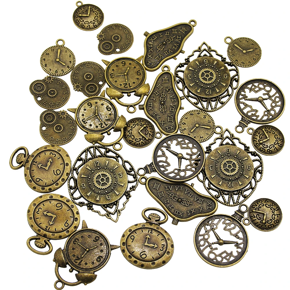 20pcs Vintage Metal Zinc Alloy Mixed Clock Pendant Charms Steampunk