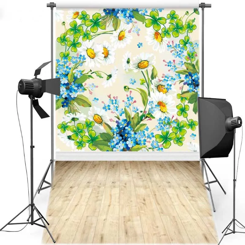 

DAWNKNOW Floral Wall New Fabric Polyester Photography Background For Children Wood Floor Vinyl Backdrop For photo Studio F1171