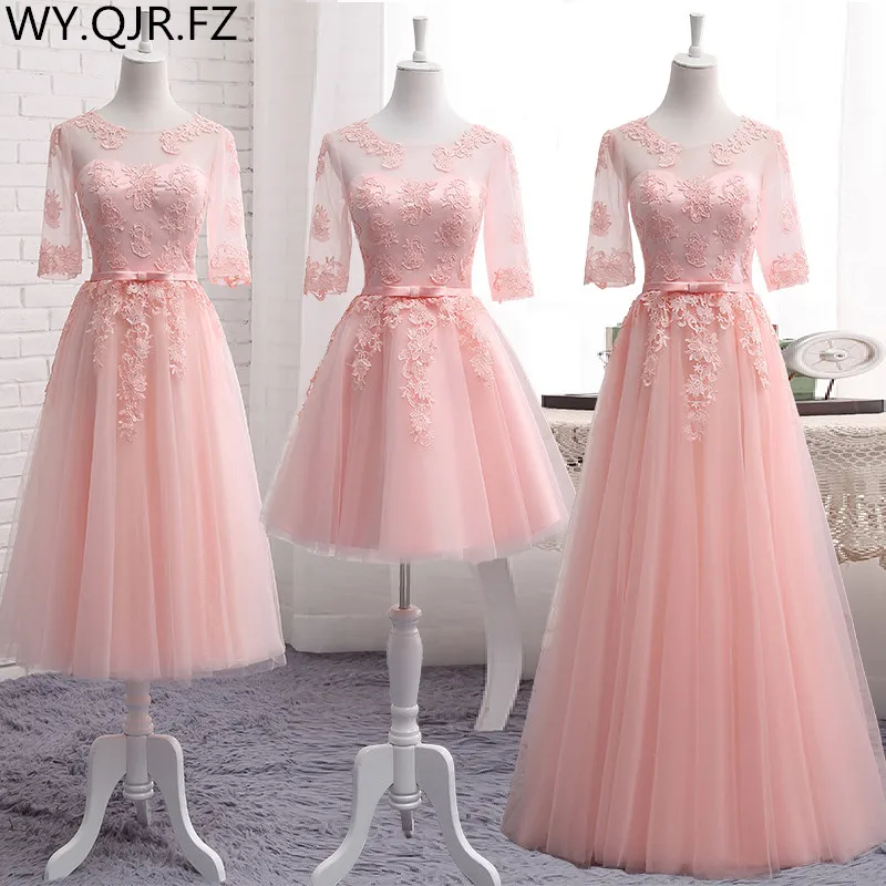 

MNZ-125#Lace up Bridesmaid Dresses Champagne Long Wedding prom party toast dress Gary Pink Ball gown Wholesale girl Sister