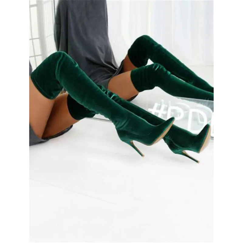 Stilettos Mode Royal Red Stiefel Oberschenkel green Gladiator wine Spitz Party Frauen Wildleder Über Knie Blau Zipper Blue Hohe Kleid Seite Schuhe rqxqI7H