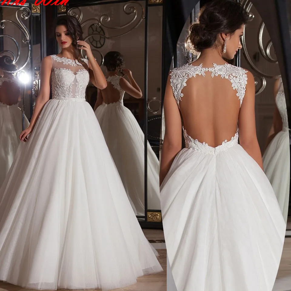 Vestido de noiva Sexy Open Back Wedding Dress A Line Lace Appliques Cheap Wedding Dress China