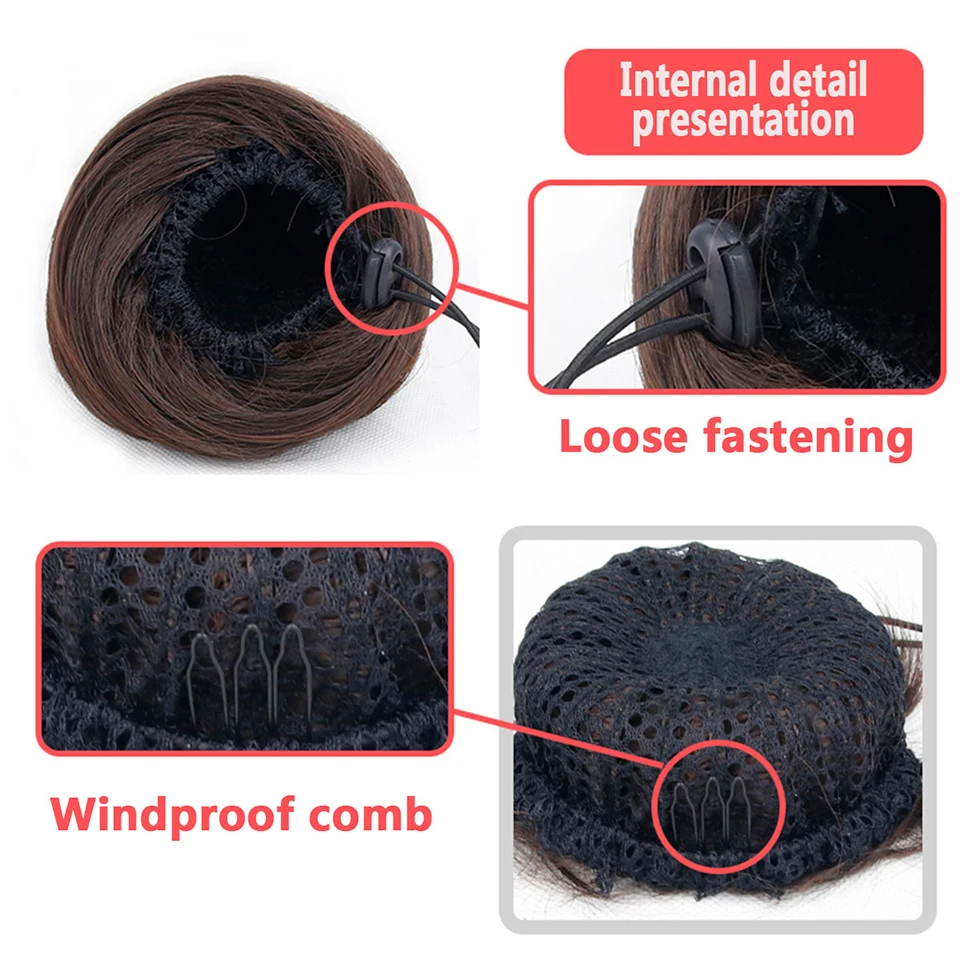 WTB синтетические волосы шиньон прямые черные резинки пончик шнурок термостойкость синтетическая прическа гулька волосы для наращивания