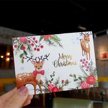 

12set gold Christmas theme elk gift card leave message cards Lucky Love Party Invitation Letter envelope greeting card