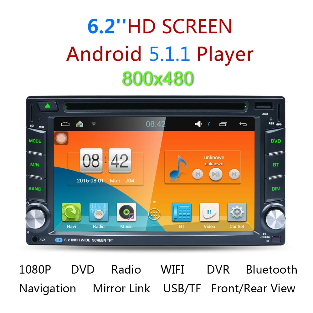 Cheap Android Wifi GPS Nav Car In Dash USB/SD/AUX/MP3/CD DVD Player 6.2" Double DIN FM 2