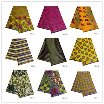 

Fashion african wax fabrics real printing wax in 100% cotton fabric ghana kente design 6yards/lot best quality for women 1309-1