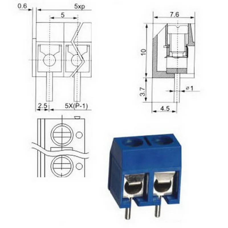 

10pcs/Lot 2Pin Plug-in Screw Terminal Block Connector 5.08mm Pitch Through Hole