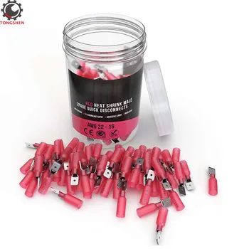 

60Pcs Male Spade Crimp Connectors Red Quick Disconnect 3:1 Heat Shrink Ratio Insulated 22-16 AWG Wire Connecting Terminals Crimp