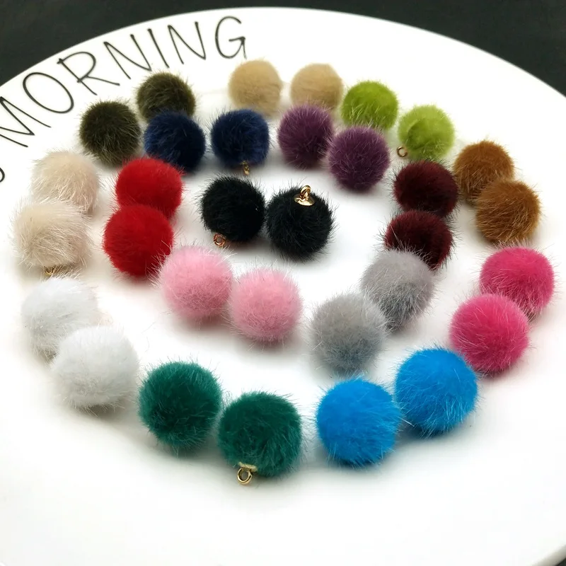 

10pcs 16x16mm Mink-like plush POMPON ball charms for bracelet earrings pendant hairdressing accessories manual DIY material